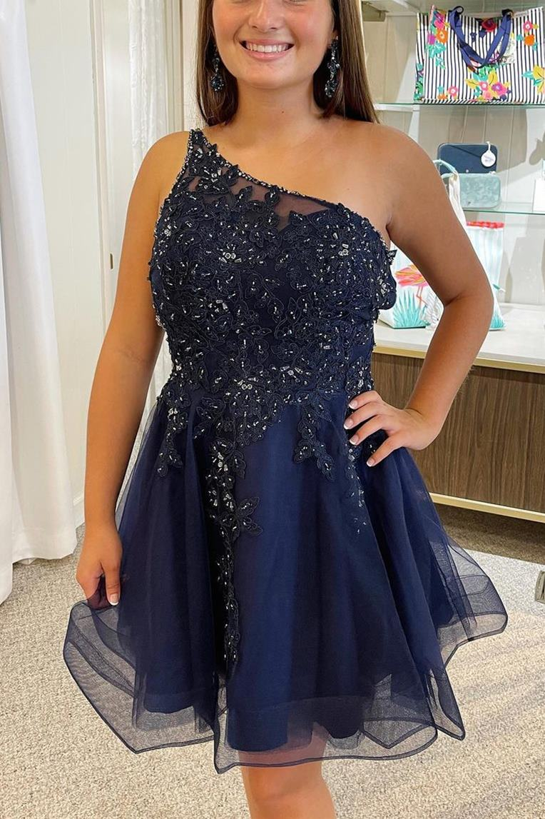 One Shoulder Lavender A-line Short Homecoming Dress gh1492