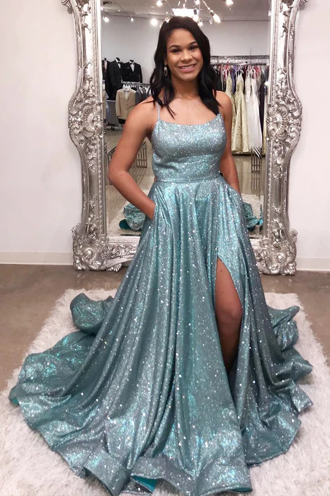 Shinning Prom Dress with Slit, Evening Dress, Special Occasion Dress, Formal Dress, Graduation School Party Gown gh1043