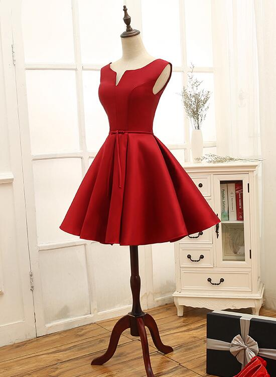 Adorable Red Satin Homecoming Dress , Short Party Dress gh517