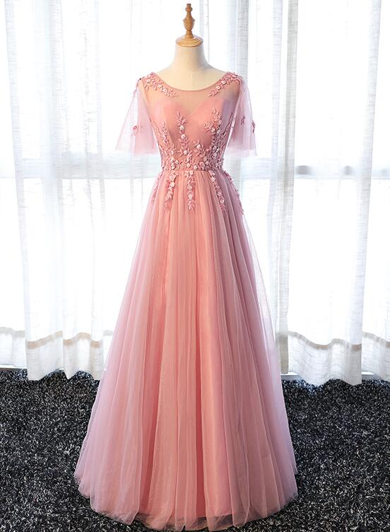 Pink Tulle Elegant Party Dress Long, Handmade Formal Gowns Prom Dress gh597