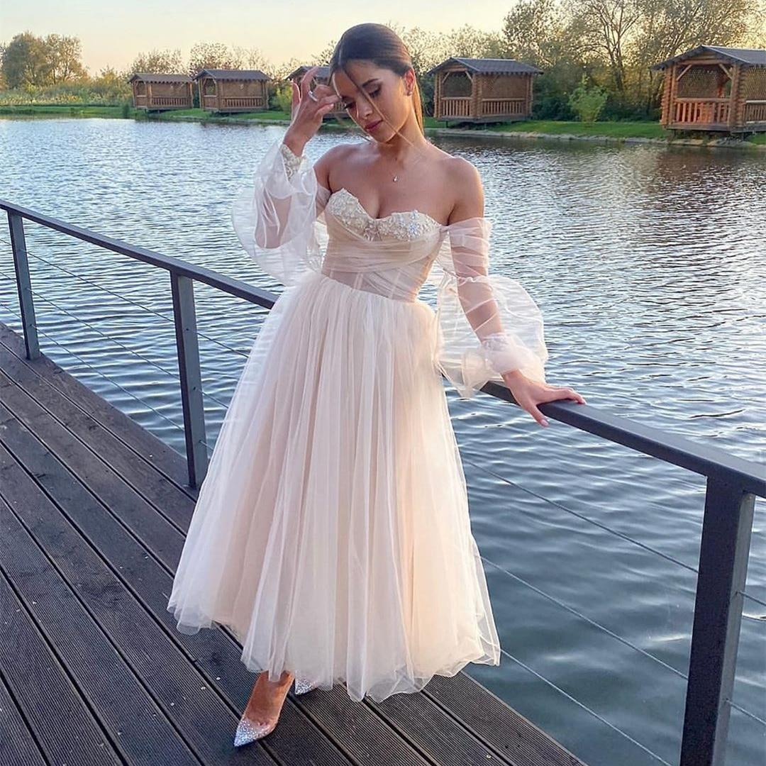 Light Champagne Tulle Wedding Gown,Elegant Vestido,Tulle Homecoming Dresses gh1674