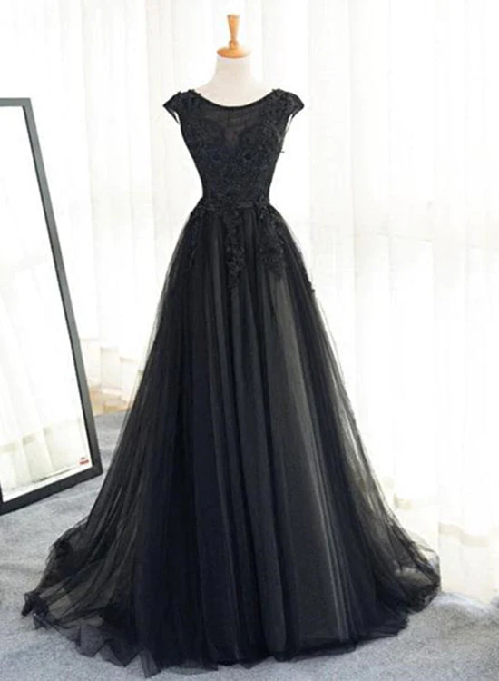 Beautiful Black Tulle Evening Party Dress, Black Party Dress Formal Dress gh594