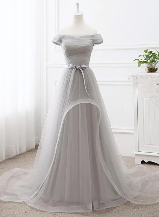 Grey Tulle Party Dress Tulle Long Formal Gown New Long Grey Gown gh554