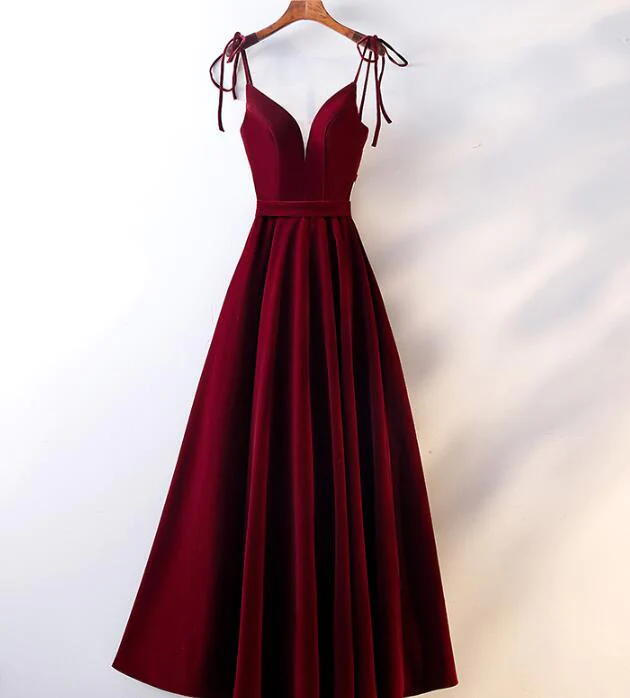 Beautiful Velvet Party Dress, Straps Long Prom Dress gh312