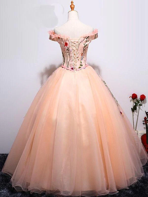 Gorgeous Light Pink Cap Sleeves Embroidery Long Formal Gown, Beautiful Sweet 16 Gowns gh595
