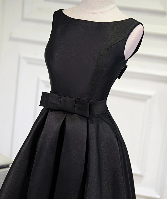 Black elegant cute simple knee-length mid-length satin homecoming dress prom dress evening dress party dress gh188