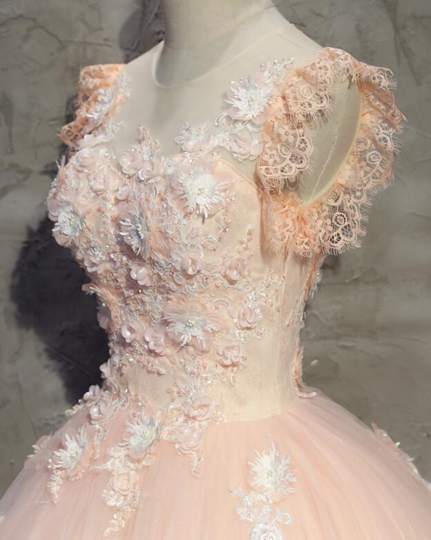 Eelgant Pink Round Neckline Prom Dress, Pink Sweet 16 Dresses gh397