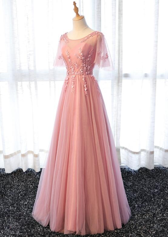 Pink Tulle Elegant Party Dress Long, Handmade Formal Gowns Prom Dress gh597