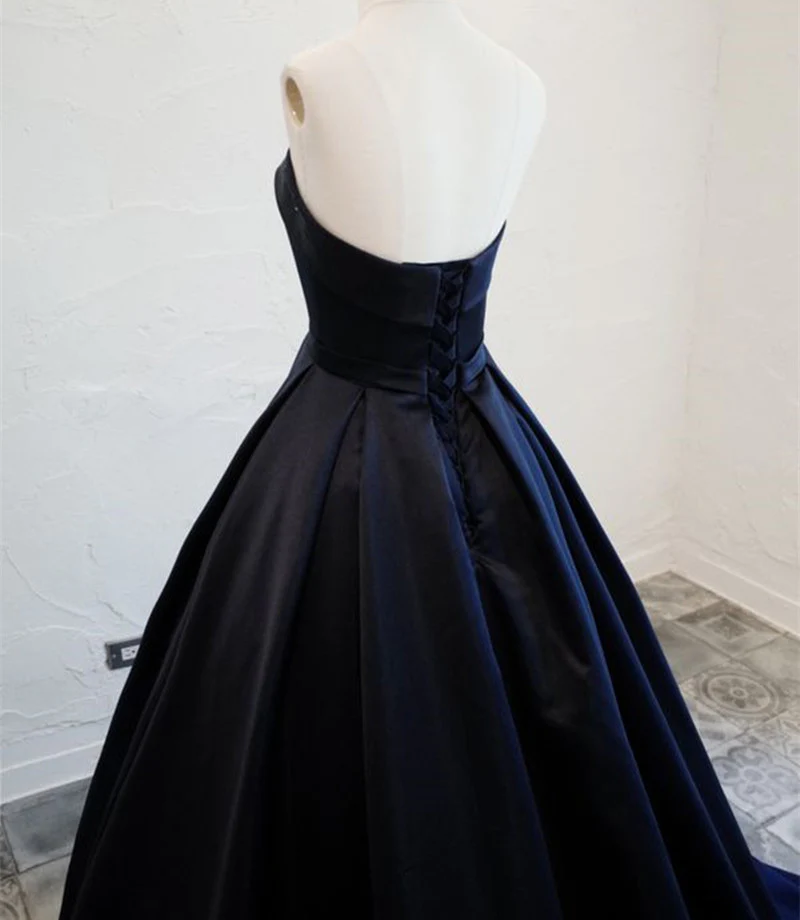 Navy Blue Satin Long Party Dress, Elegant Dark Blue Formal Dress Evening Dress gh134