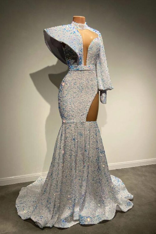 High Neck Long Sleeves Mermaid Prom Dress With Sequins gh794