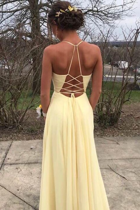 Simple V Neck Yellow Long Prom Dress with Slit gh1107