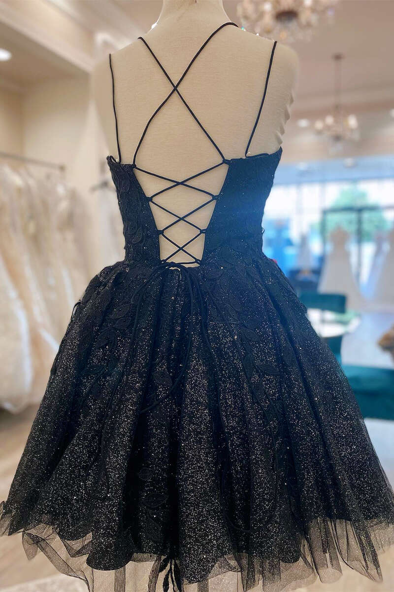 Glitter Appliques Lace-Up A-Line Short Homecoming Dress gh1253