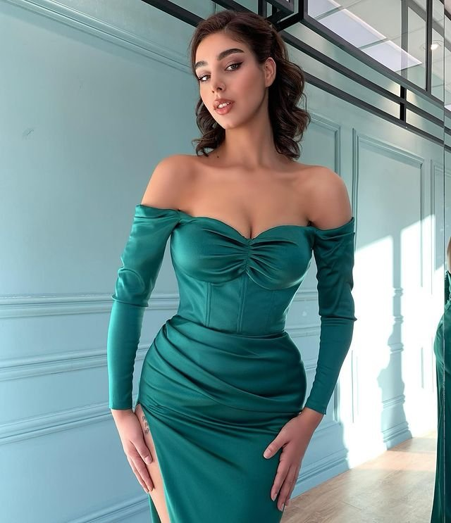 Dark Green Long Sleeves Mermaid Evening Dress gh1124
