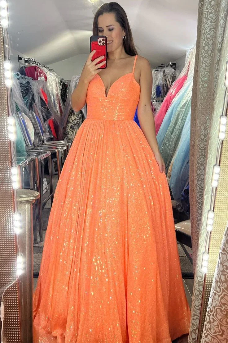 Pink Sequin Empire Long Prom Dress gh1101