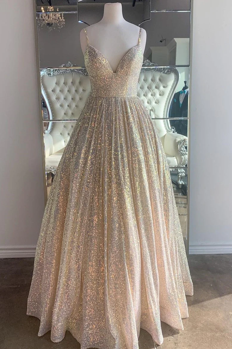 Pink Sequin Empire Long Prom Dress gh1101