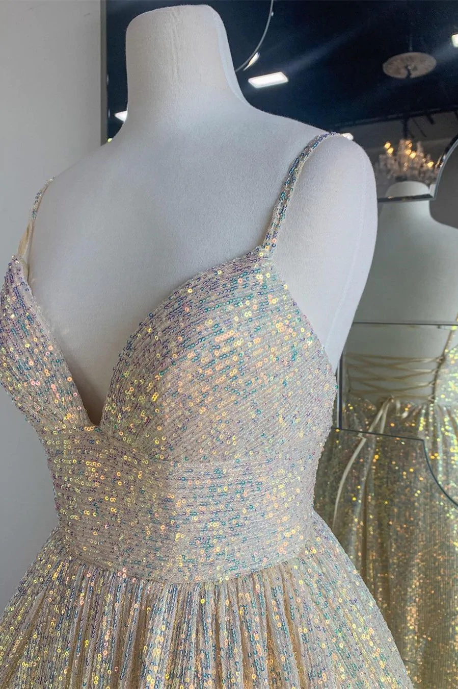 Pink Sequin Empire Long Prom Dress gh1101