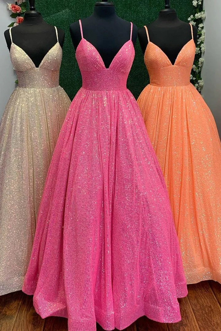 Pink Sequin Empire Long Prom Dress gh1101