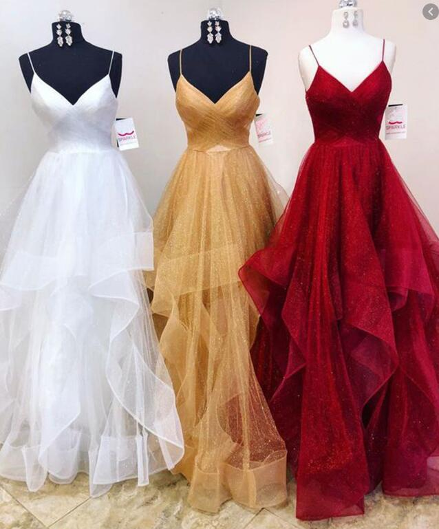 V-neck A-line Sparkly Long Prom Dresses gh1161