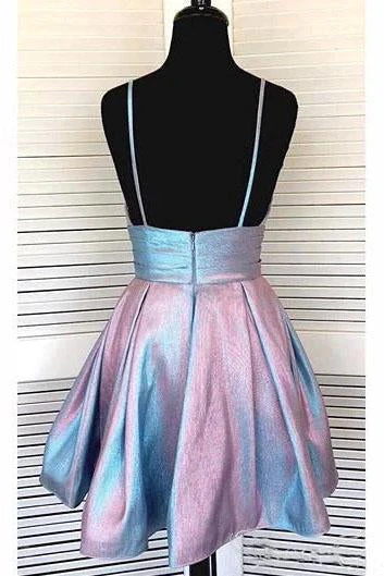 Cute Spaghetti Straps V Neck Short Homecoming Dresses Backless Short Prom Dresses gh1745