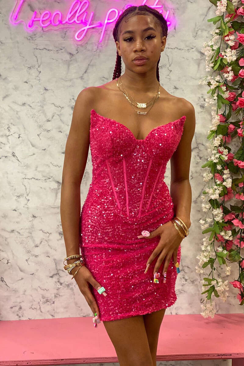 White Iridescent Sequin Strapless Short Homecoming Dress gh1303