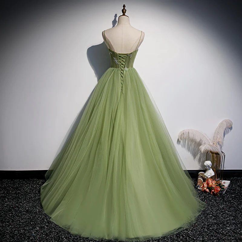 Lovely Green Tulle Prom Dress, Long Green Evening Party Dresses Sweet 16 Dresses gh2575