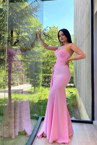 MERMAID SWEETHEART STRAPLESS FLOOR-LENGTH LONG SLEEVE WITH SIDE TRAIN ELEGANT PROM DRESS gh2469