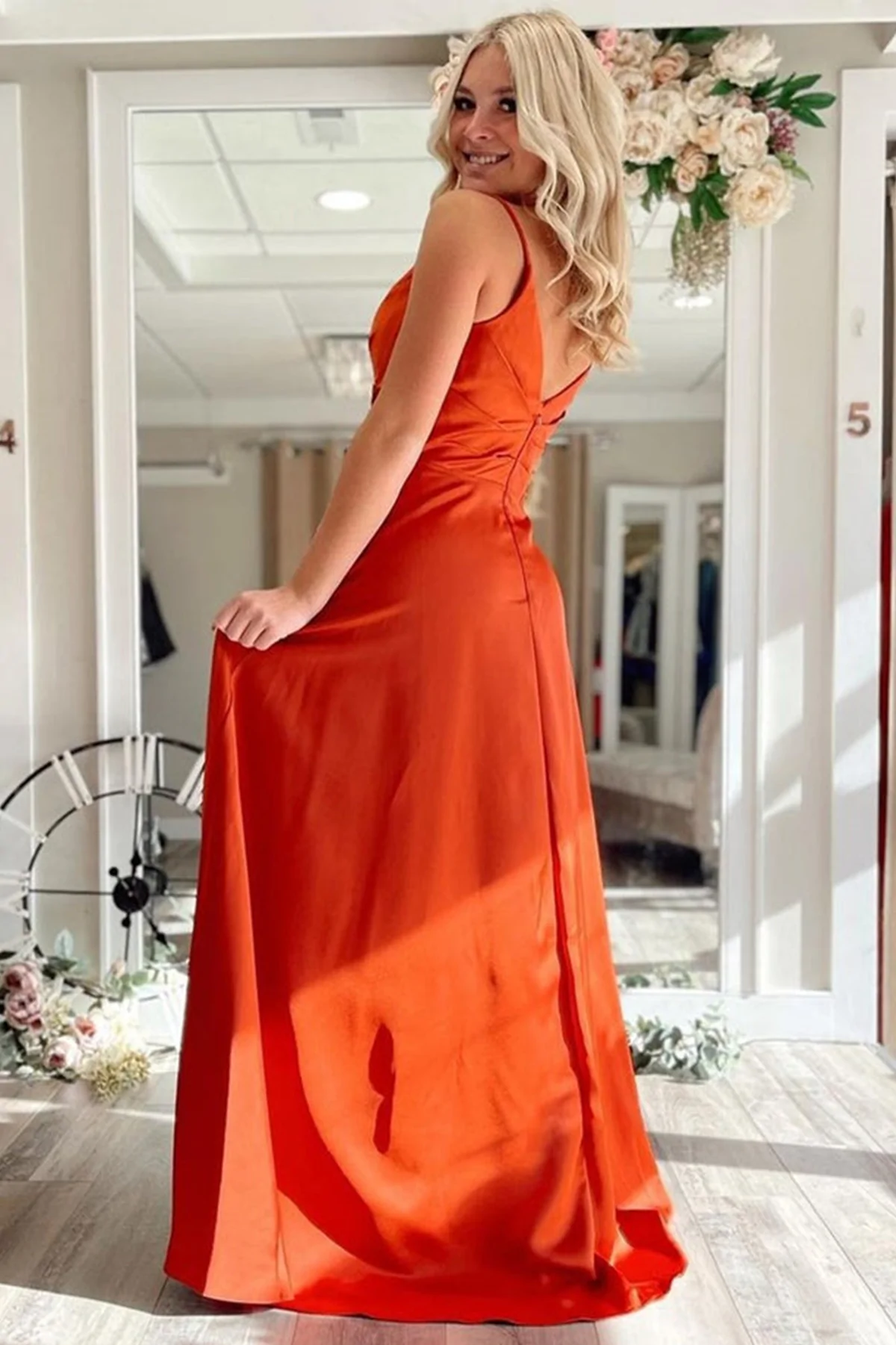 A Line V Neck Red/Pink/Blue Long Prom Dresses with Pocket, V Neck Red/Pink/Blue Formal Graduation Evening Dresses gh2399