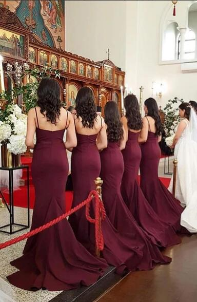 Spaghetti Straps Mermaid Sexy Backless Sleeveless Long Bridesmaid Dress,Cheap Bridesmaids Dresses gh2082