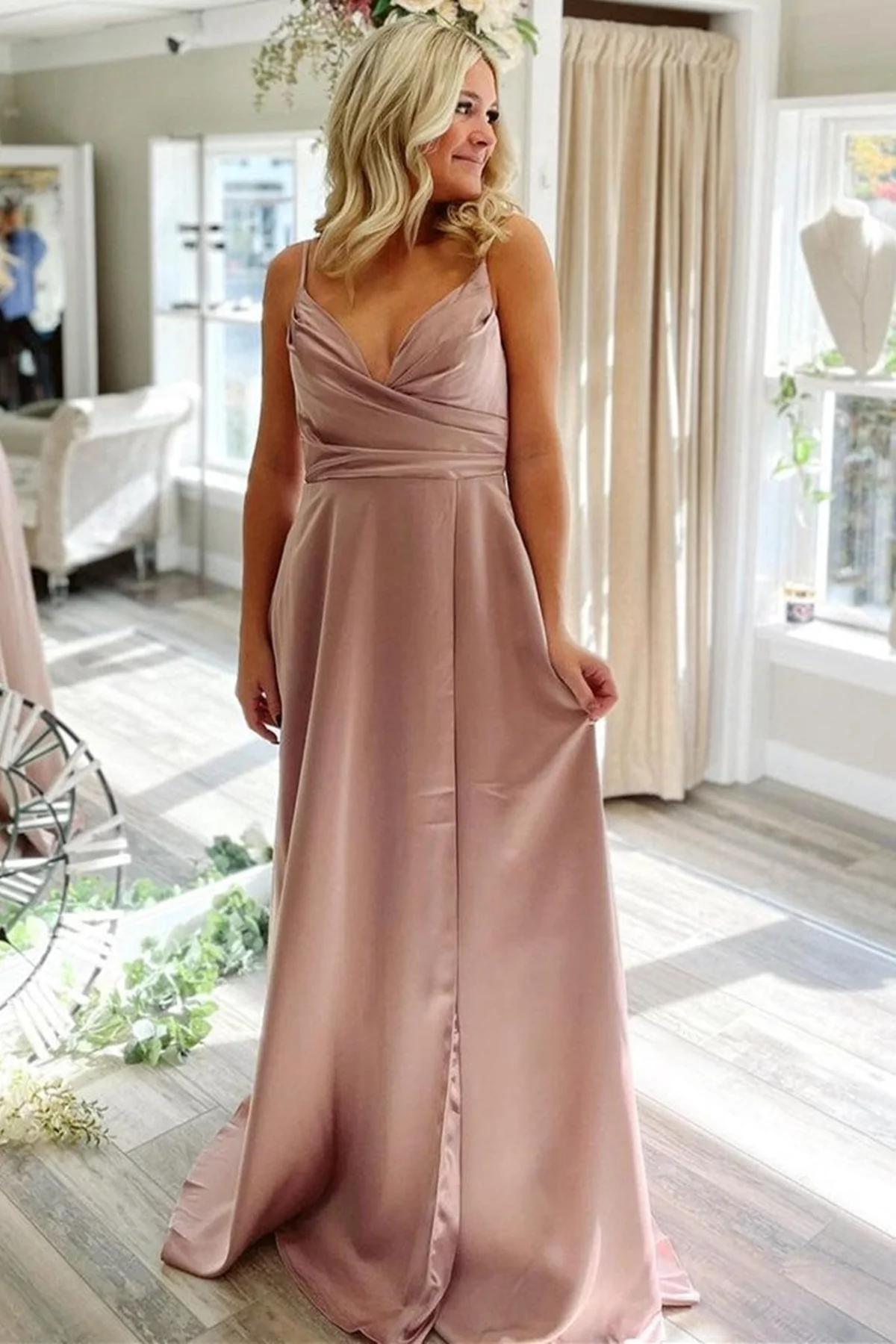 A Line V Neck Red/Pink/Blue Long Prom Dresses with Pocket, V Neck Red/Pink/Blue Formal Graduation Evening Dresses gh2399