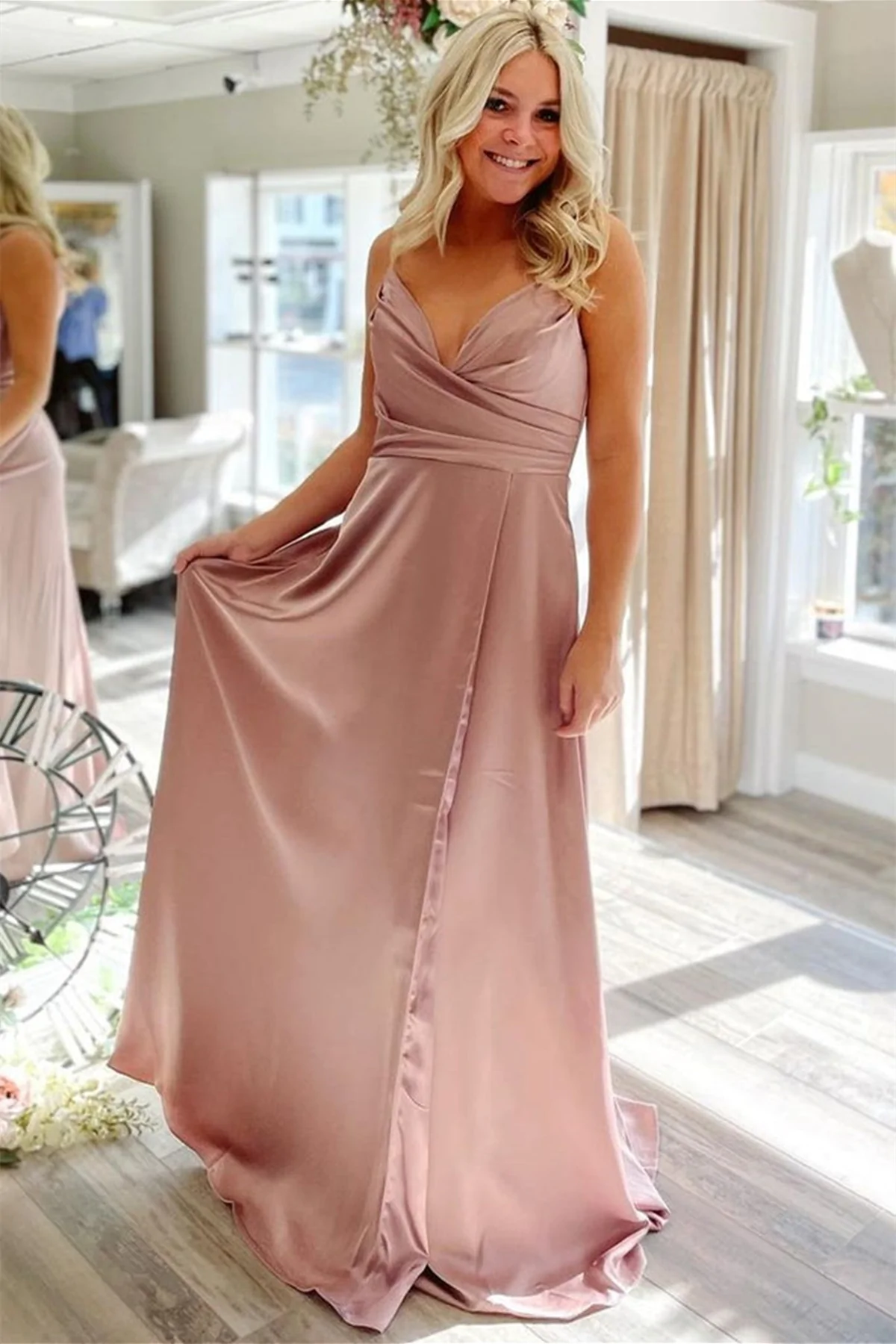 A Line V Neck Red/Pink/Blue Long Prom Dresses with Pocket, V Neck Red/Pink/Blue Formal Graduation Evening Dresses gh2399