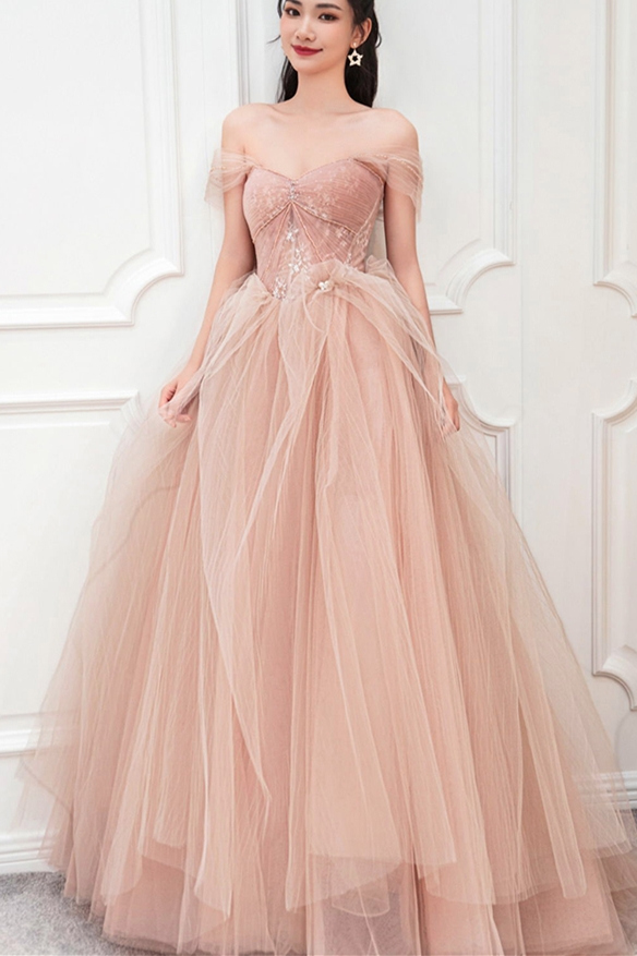 Peach Ball Gown with Off the Shoulder Top gh2346