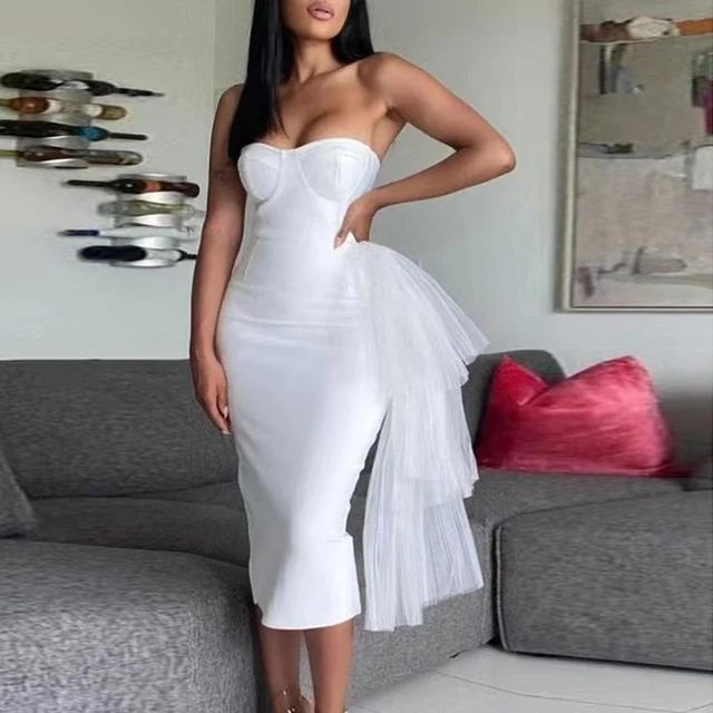 Sexy Satin Black/White Evening Dress Mermaid Strapless Tiered Off Shoulder Sleeveless Girl Formal Prom Dress gh2122
