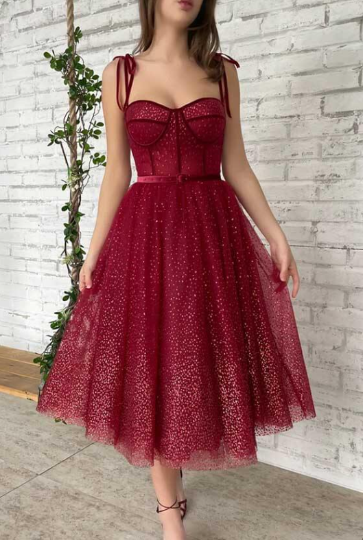 Sparkly Tulle Sweetheart Tea Length Short Prom Dress, Homecoming Dress fg1557