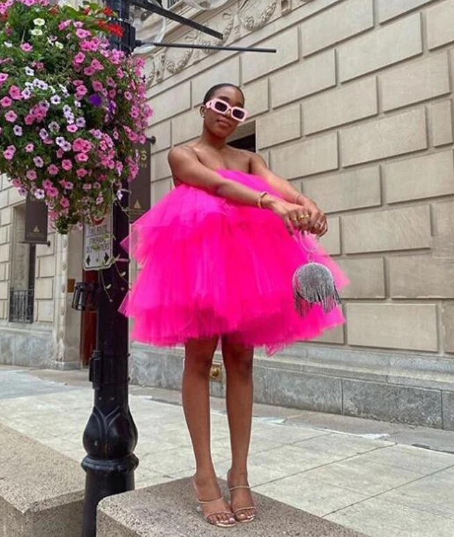 Chic Fuchsia Ruffles Short Tulle Dresses Women Puffy A-line Homecoming Dress fg1765