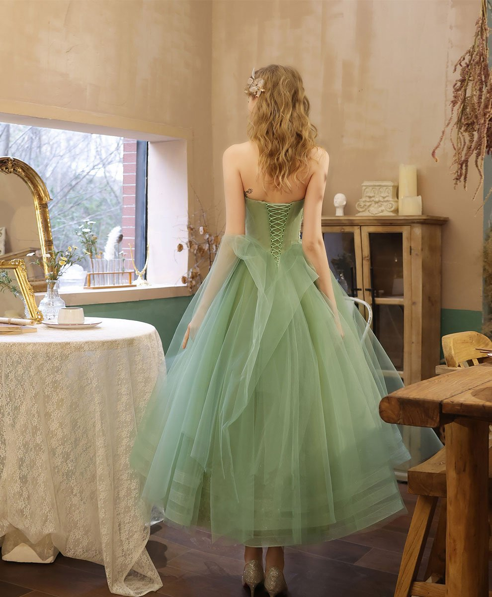 Green tulle lace tea length prom dress green tulle formal dress fg1916