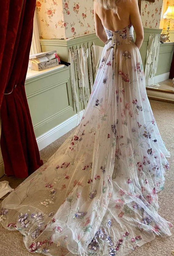 Colorful Sweetheart Tulle Prom Dress With Appliques fg1572