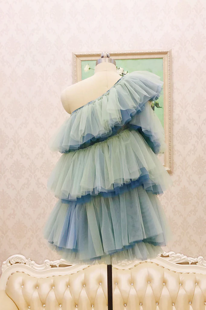 Unique One Shoulder Tulle Homecoming Dress, Short Layers Party Dress fg2551