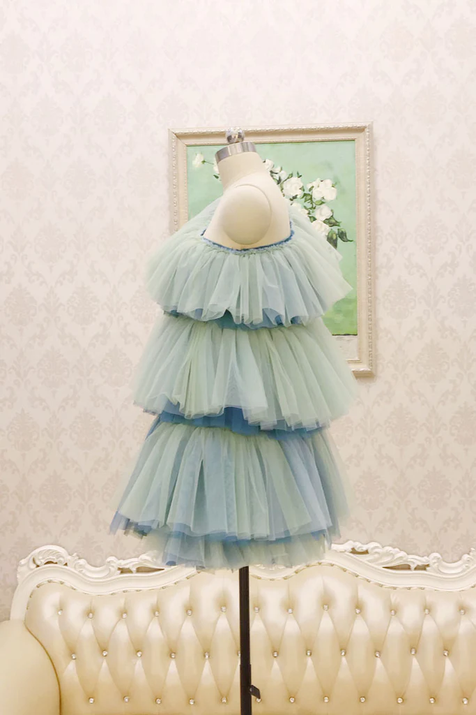 Unique One Shoulder Tulle Homecoming Dress, Short Layers Party Dress fg2551