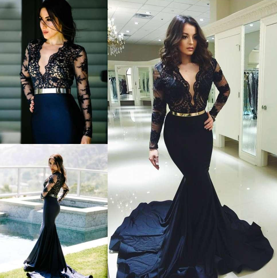 Sexy Sheer Deep V Neck Mermaid Prom Dresses fg1588