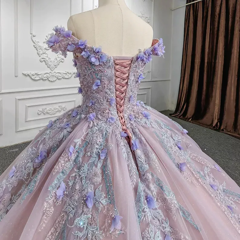 Sweetheart Off The Shoulder Beaded Floral Appliqué Quinceañera Ball Gown fg2711