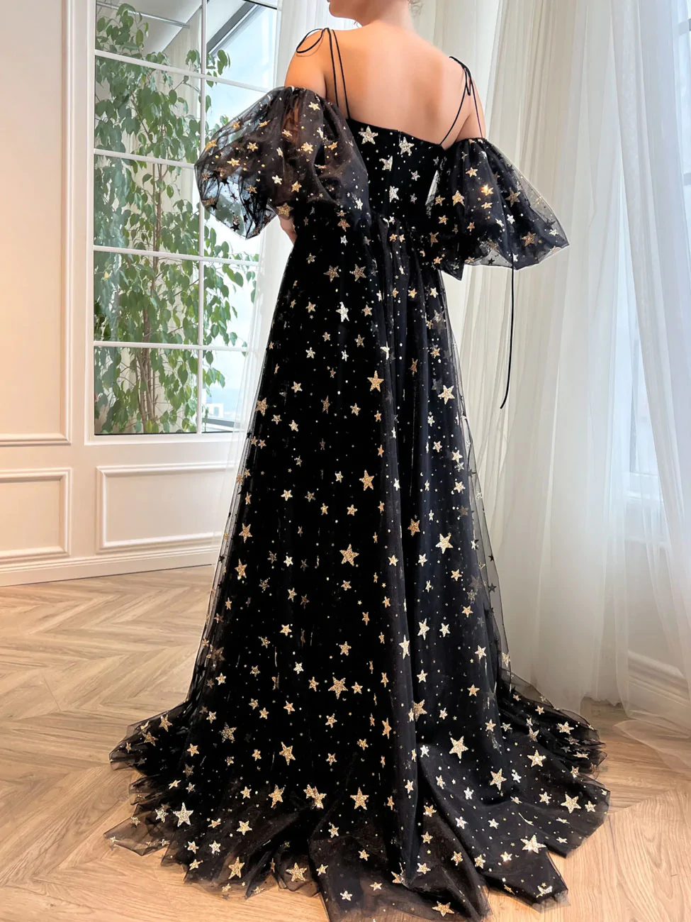 A-Line Tulle Black Long Prom Dress, Black Tulle Formal Evening Dress fg2233