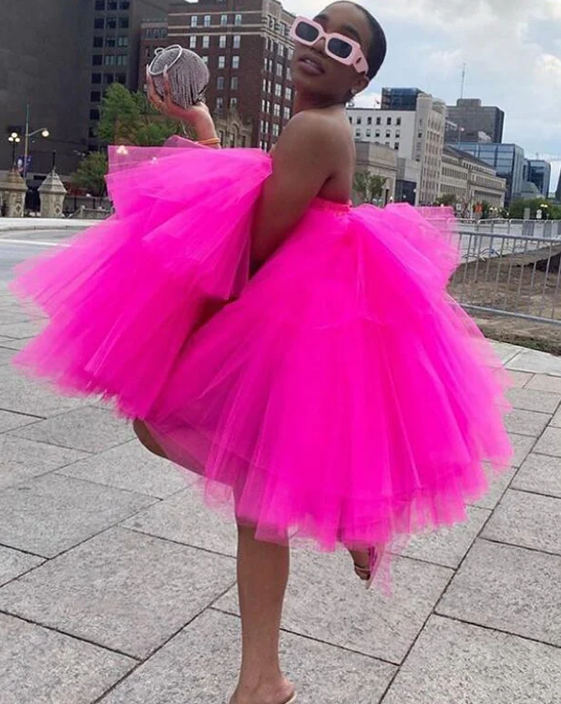 Chic Fuchsia Ruffles Short Tulle Dresses Women Puffy A-line Homecoming Dress fg1765
