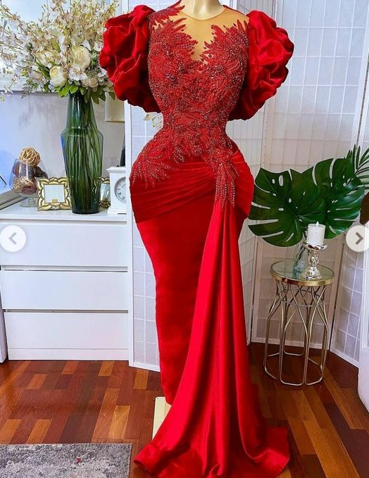 Mermaid Beaded Formal Evening Red Prom Dress fg1852