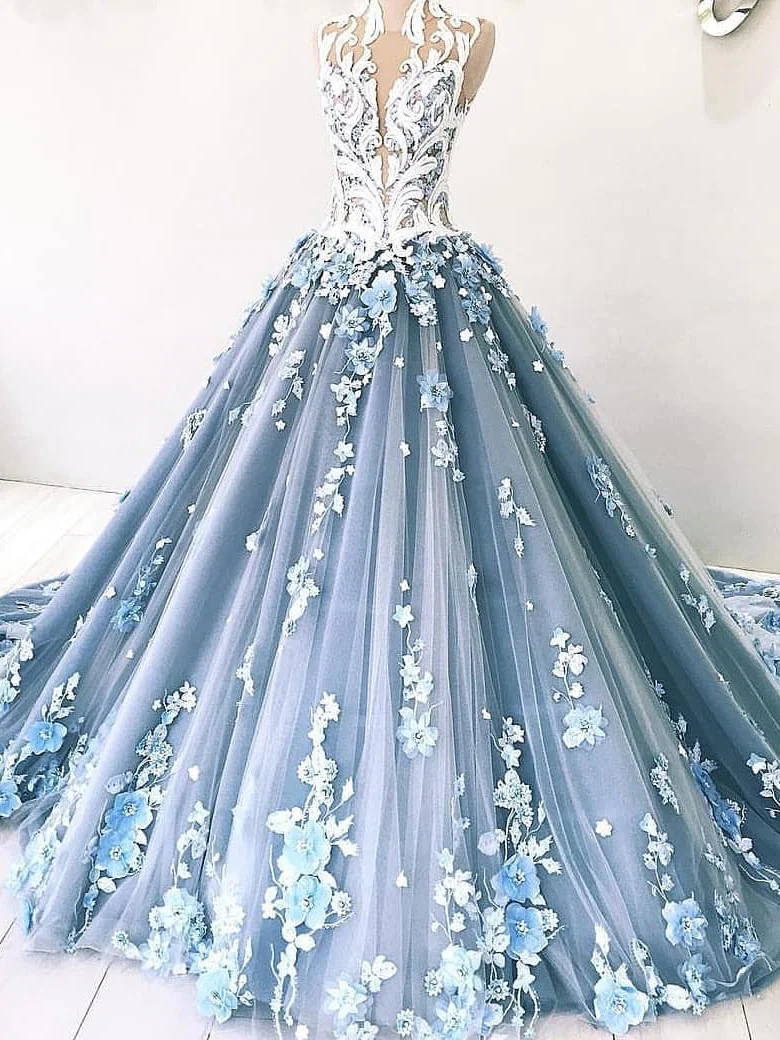 Vintage Ball Gown Prom Dress Tulle High Neck Customed Prom Dress fg3052