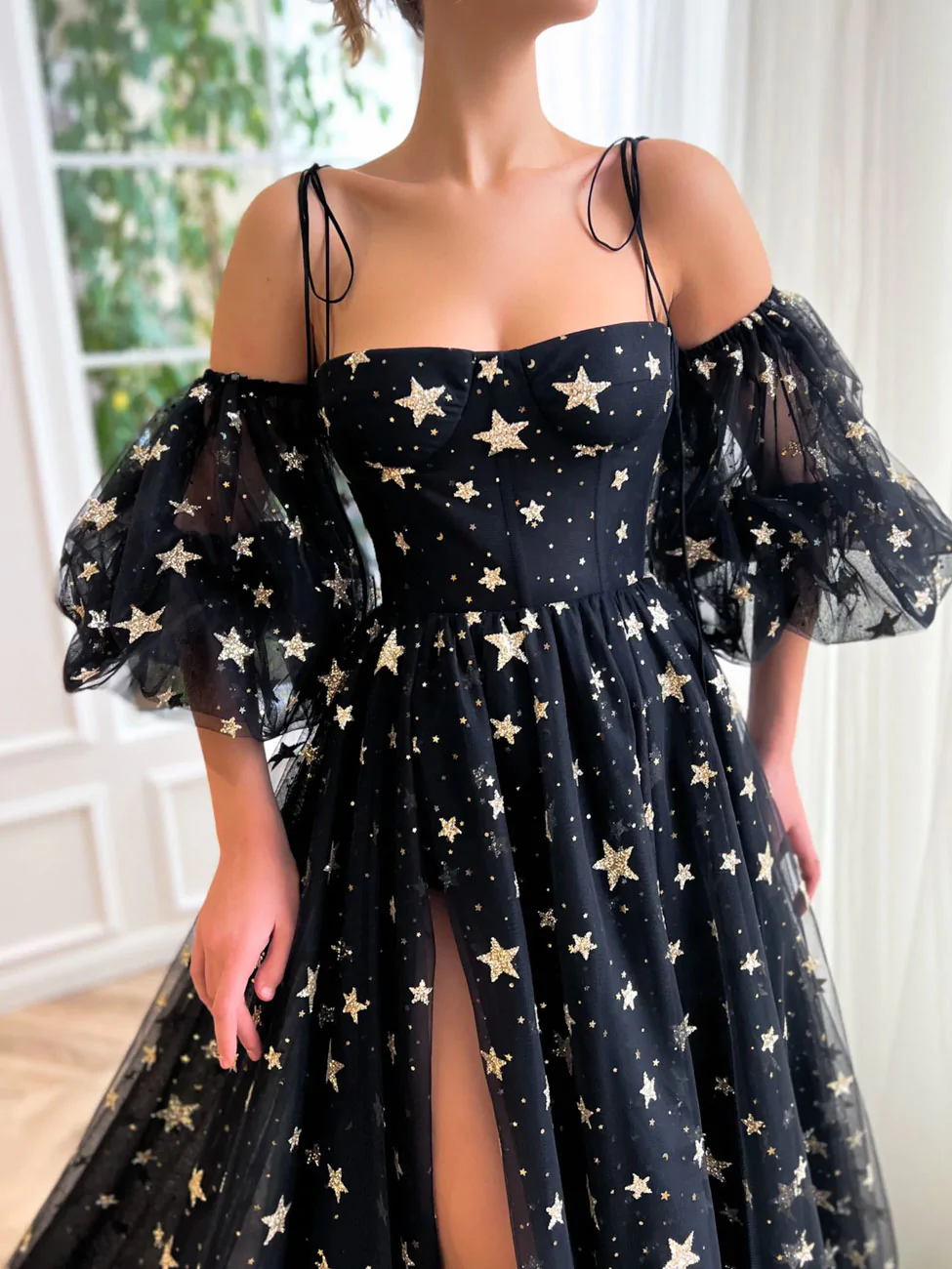 A-Line Tulle Black Long Prom Dress, Black Tulle Formal Evening Dress fg2233