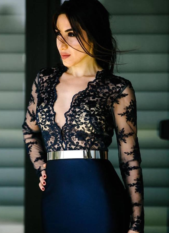 Sexy Sheer Deep V Neck Mermaid Prom Dresses fg1588
