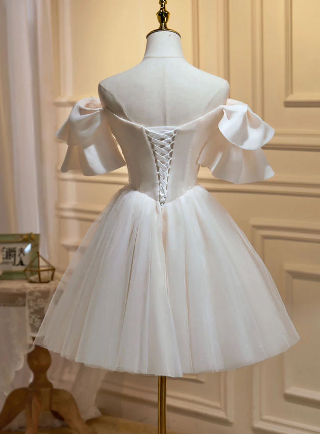 Short Beige Prom Dresses, Beige Tulle Lace Homecoming Dresses fg1307