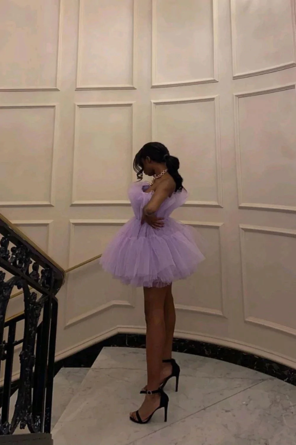 Light purple tulle mini prom dresses strapless pleated homecoming dress fg1875