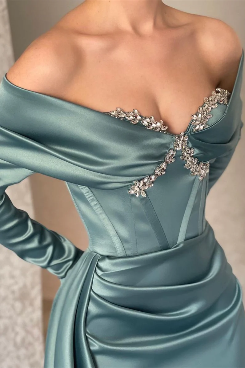 Vestidos de noche de sirena de manga larga, vestido de fiesta sexy con cristales