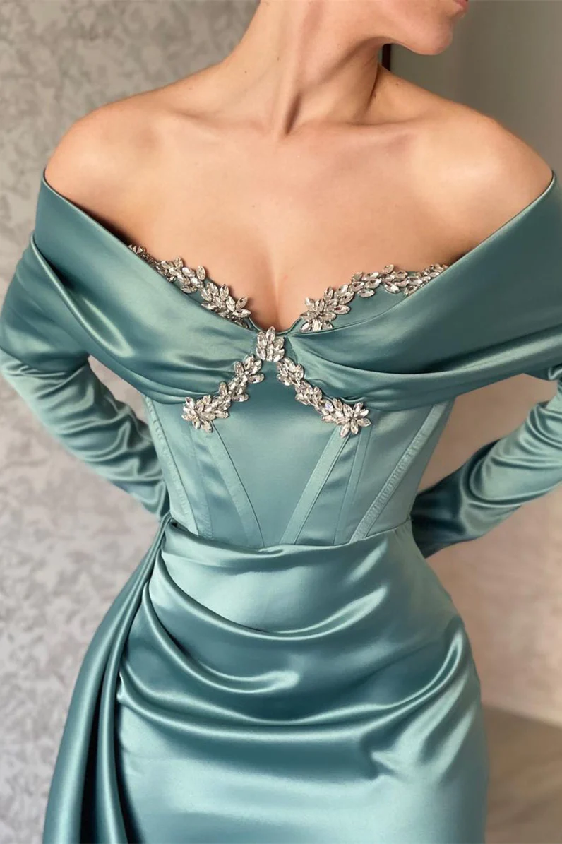 Vestidos de noche de sirena de manga larga, vestido de fiesta sexy con cristales